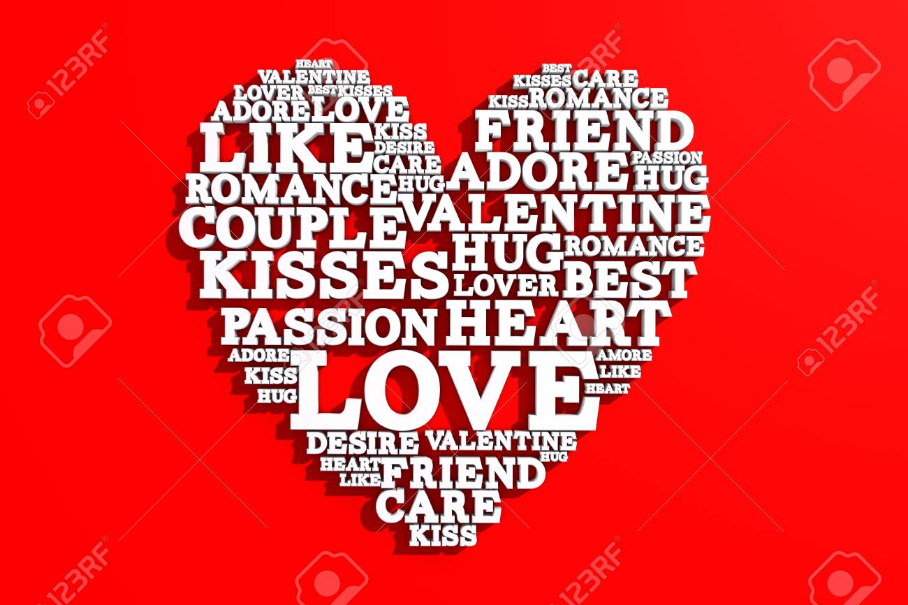 heart shape made from love words valentines day 3d rendering stock