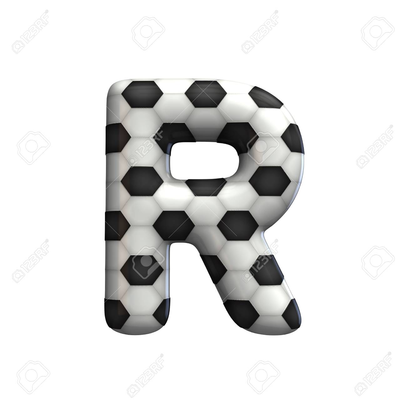 soccer ball texture capital letter r 3d rendering stock photo