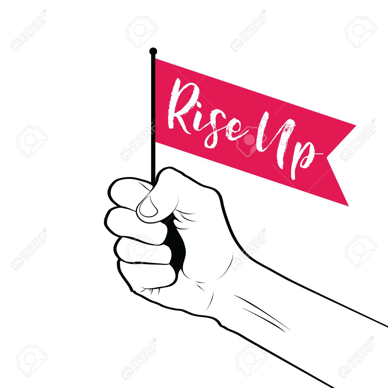 Clenched Fist Raised In The Air Holding A Rise Up Banner Flag Stock Photo Picture And Royalty Free Image Image