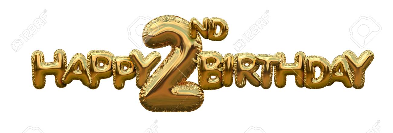 Happy 2nd Birthday Gold Foil Balloon Greeting Background. 3D Rendering  Stock Photo, Picture And Royalty Free Image. Image 111240887.