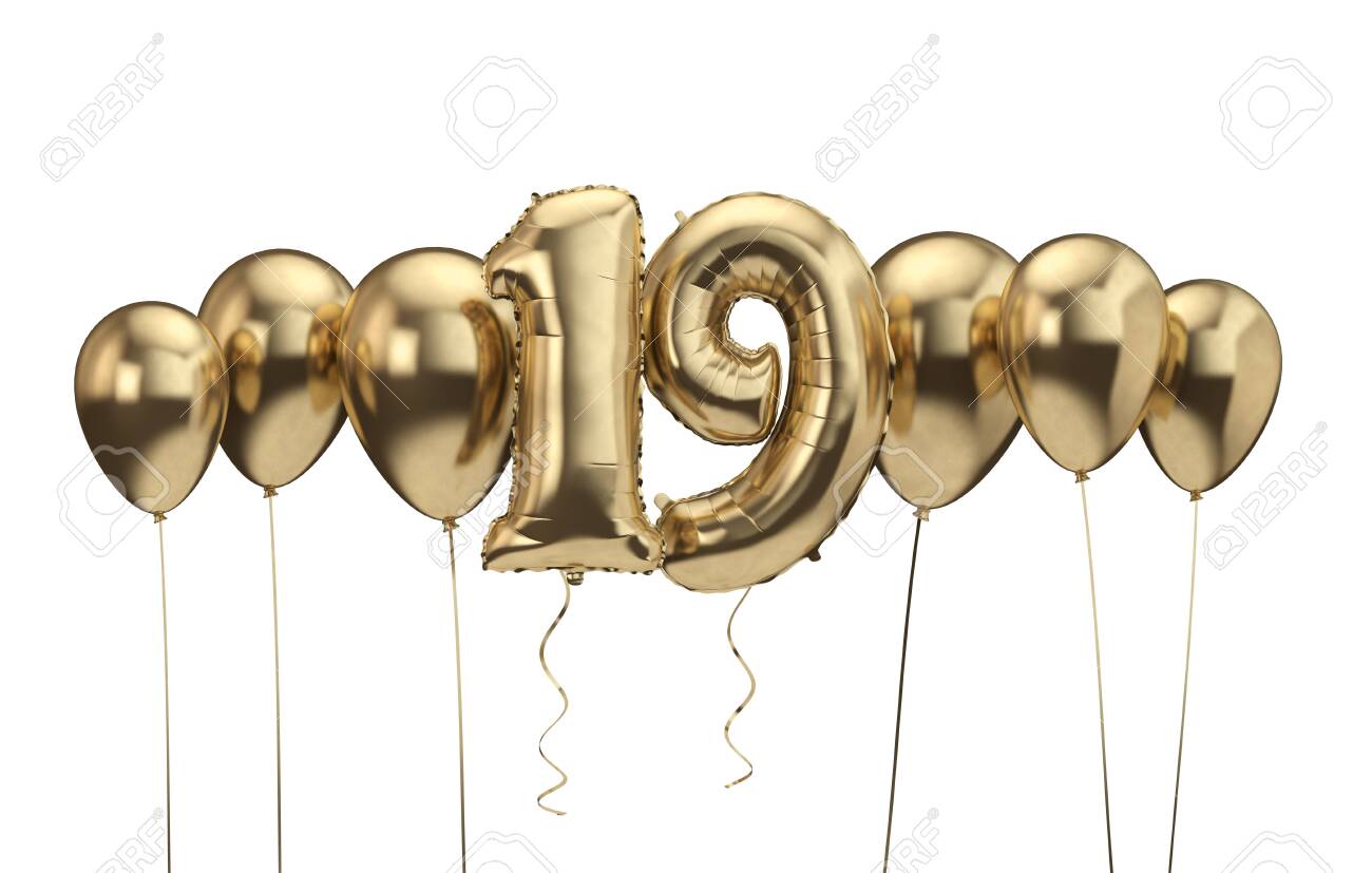 19th Birthday Gold Balloon Background. Happy Birthday. 3D Rendering Stock  Photo, Picture And Royalty Free Image. Image 131681320.