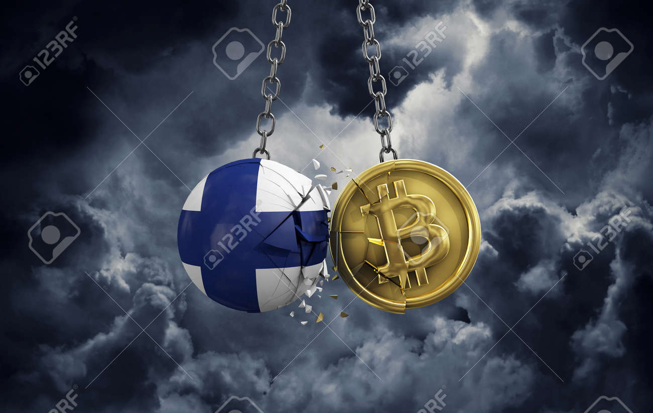 Finland Flag Smashing Into A Gold Bitcoin Crypto Coin. 3D Rendering Stock  Photo, Picture and Royalty Free Image. Image 168102009.