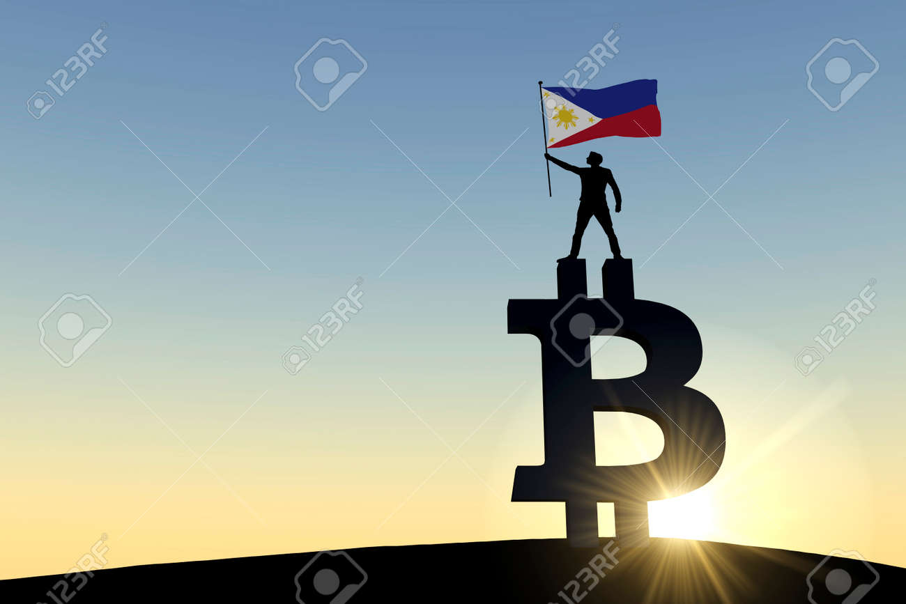 비트코인 암호화폐 기호 3d 렌더링 위에 필리핀 국기를 흔들고 있는 사람 로열티 무료 사진, 그림, 이미지 그리고 스톡포토그래피.  Image 174329385