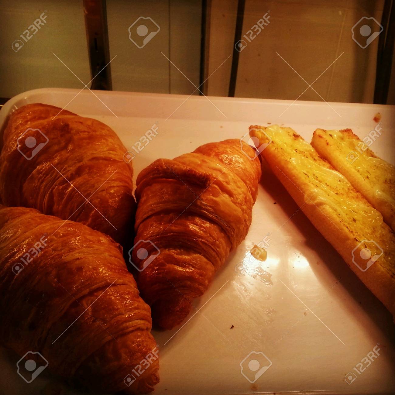 Freshly Baked Croissants And Garlic Bread Stock Photo Picture And Royalty Free Image Image 24699865
