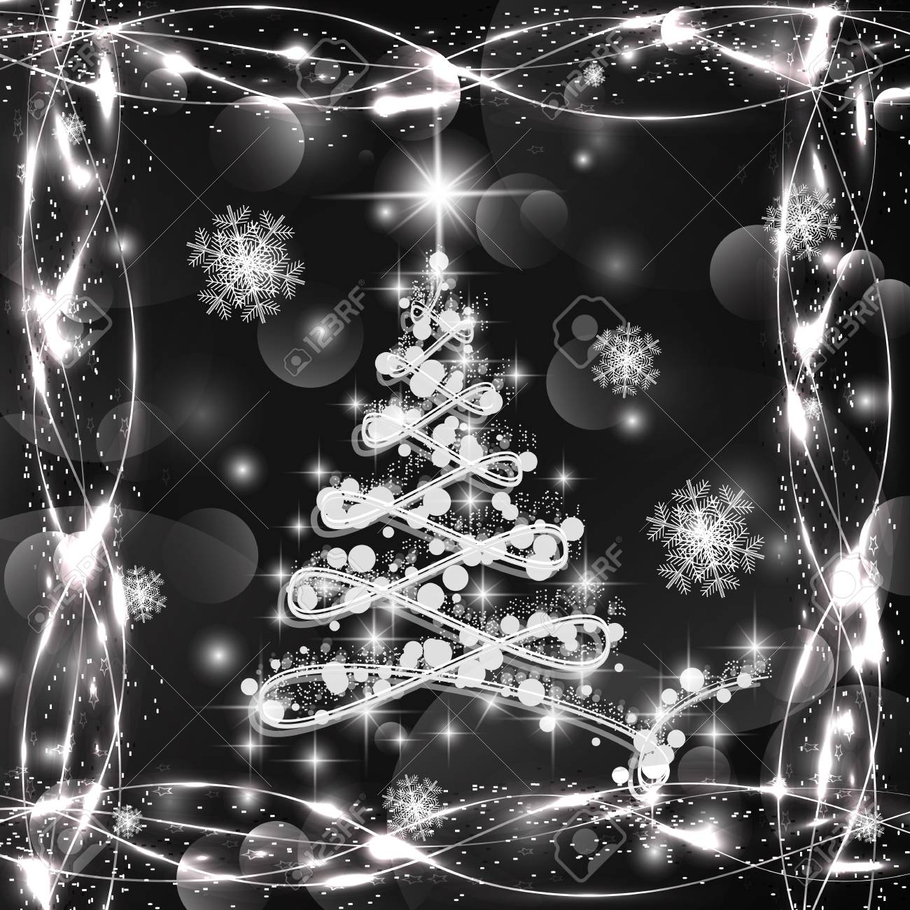 光と雪の白と黒の色のクリスマス ツリー イラスト の写真素材 画像素材 Image