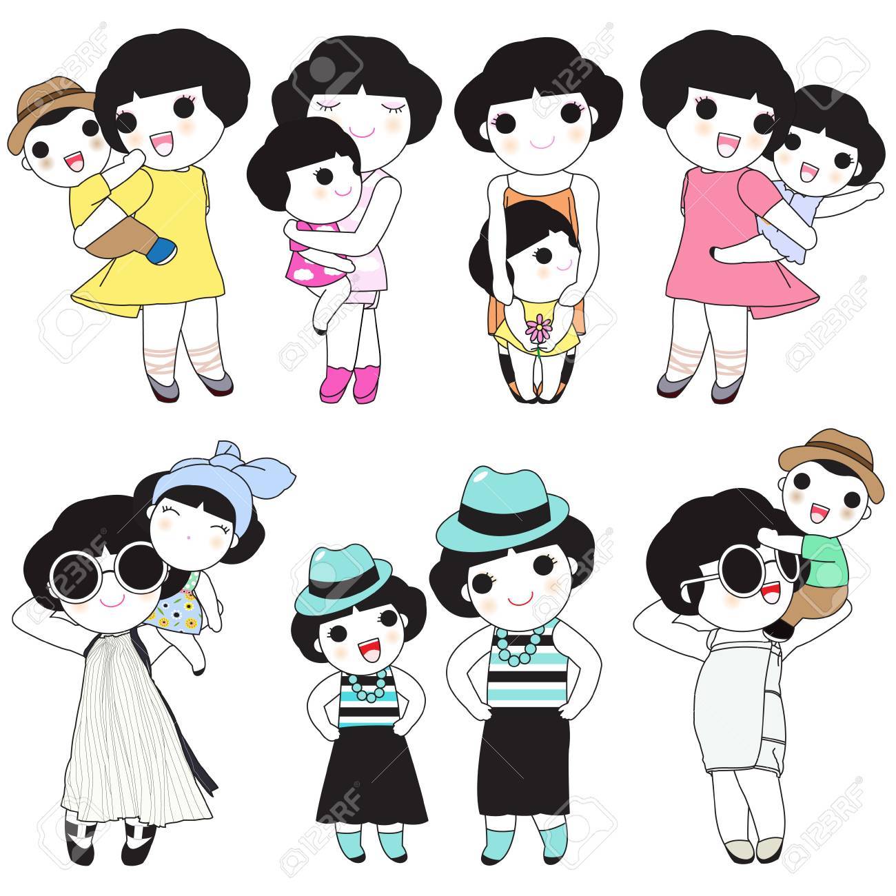 最愛の母と私キャラ イラストのイラスト素材 ベクタ Image