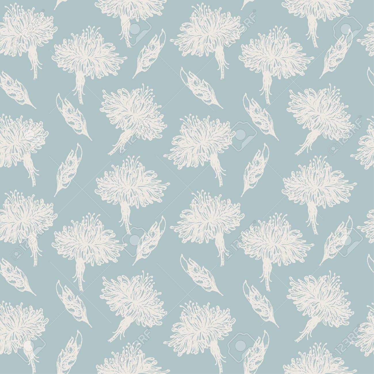 seamless light old pattern with hand drawn gorgeous flowers and