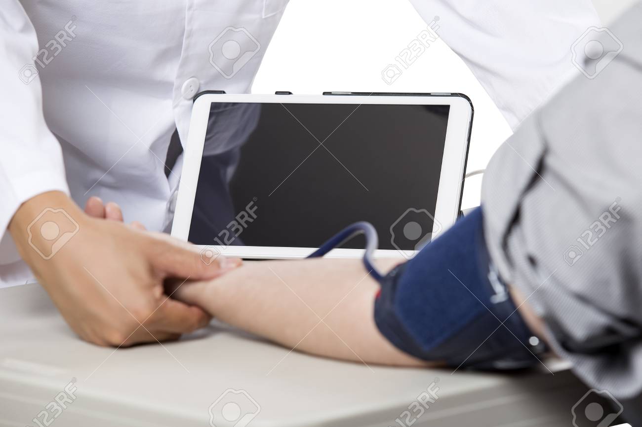 female patient getting checkup with a doctor using a modern