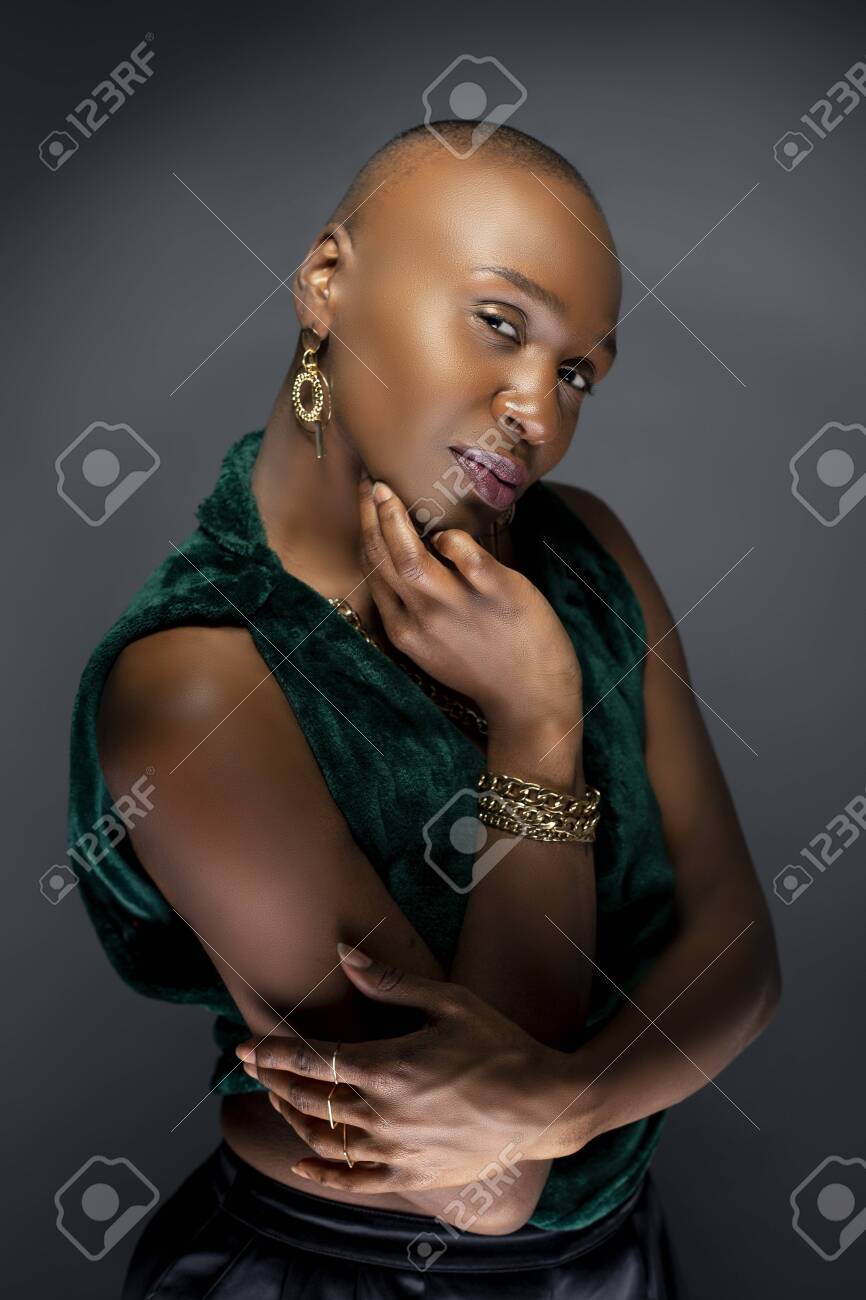 Beautiful Black African American Female Model Posing Confidently