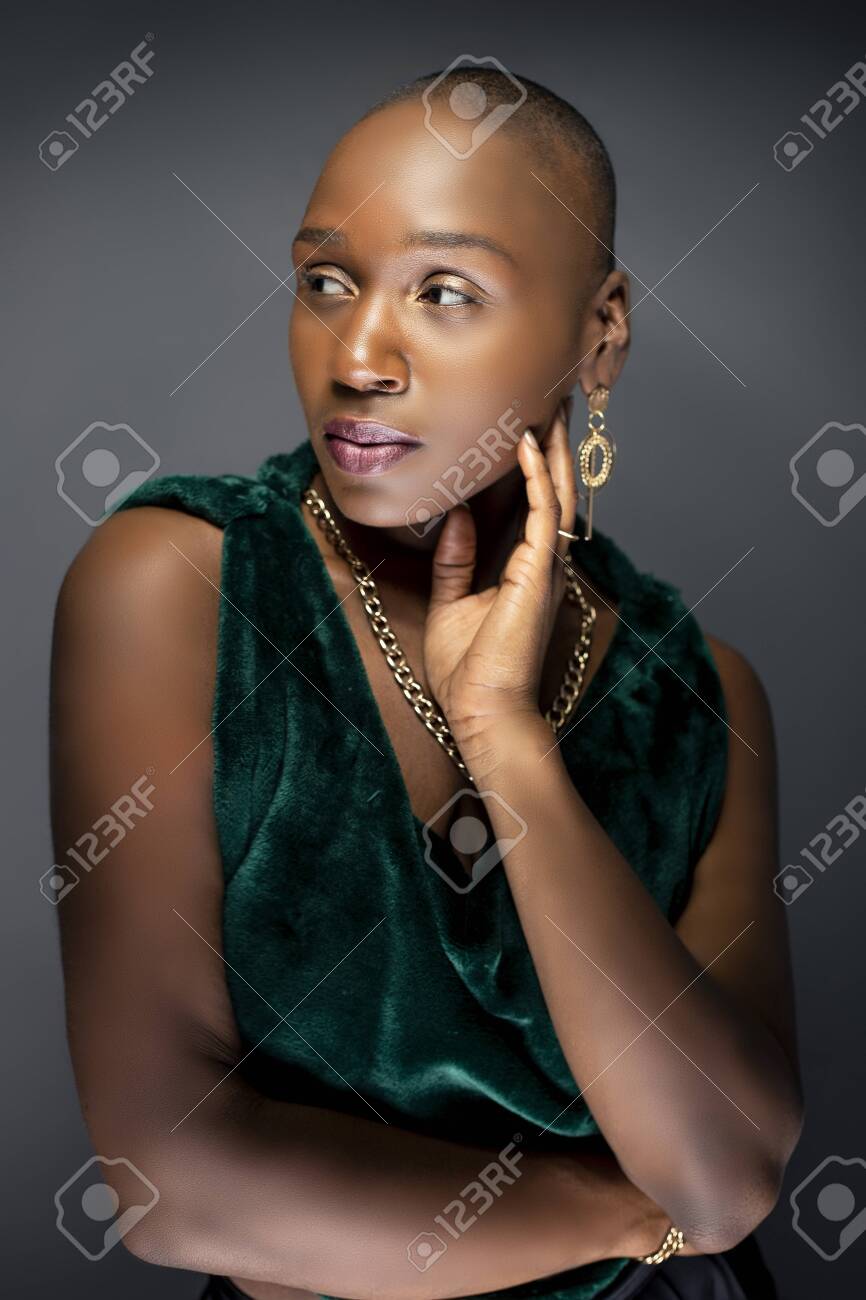 Beautiful Black African American Female Model Posing Confidently