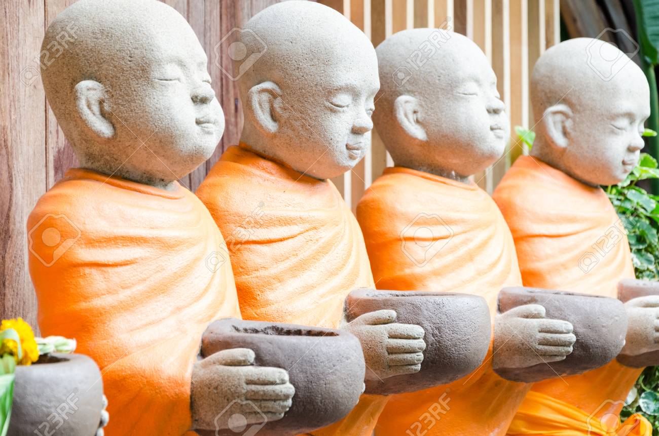 Buddhist Monk Statues With Orange Robe 