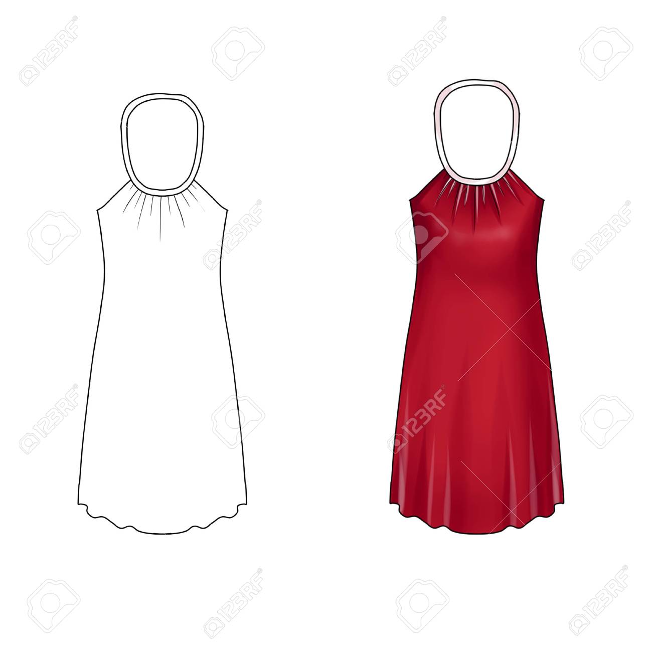 flat fashion illustration template neck tie short dress stock