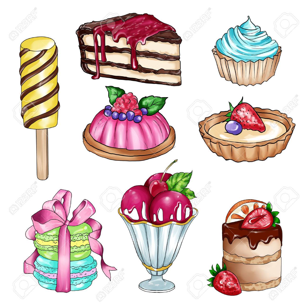 Raster Illustration With Different Sweet Food - Clipart Collection Stock  Photo, Picture and Royalty Free Image. Image 58292982.
