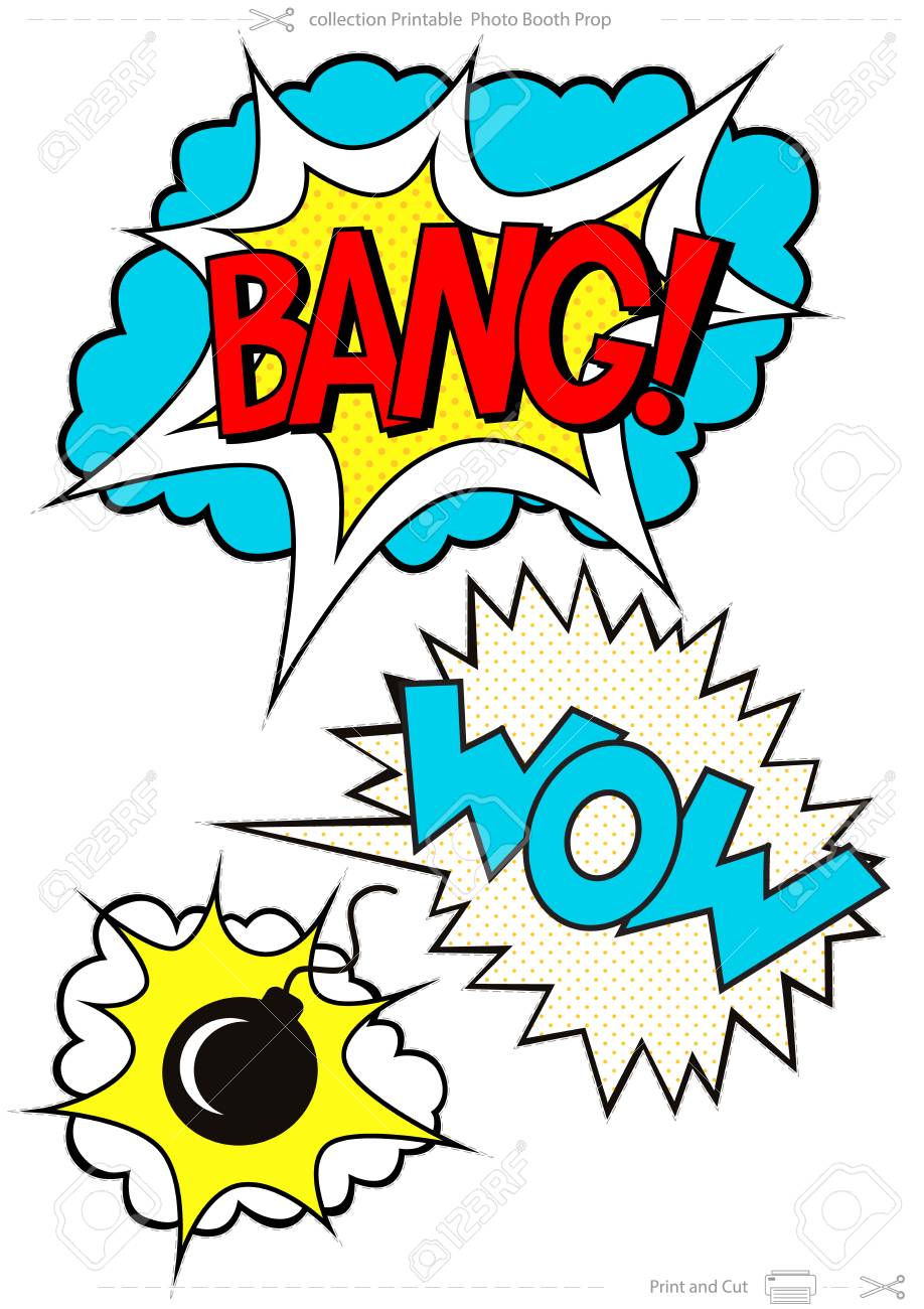 Comedian speech bubbles preset ,term BANG, WOW, Props for visuals Booth picture relating to Free Printable Photo Booth Props Words identify Comedian speech bubbles mounted ,phrase BANG, WOW, Props for illustrations or photos Booth