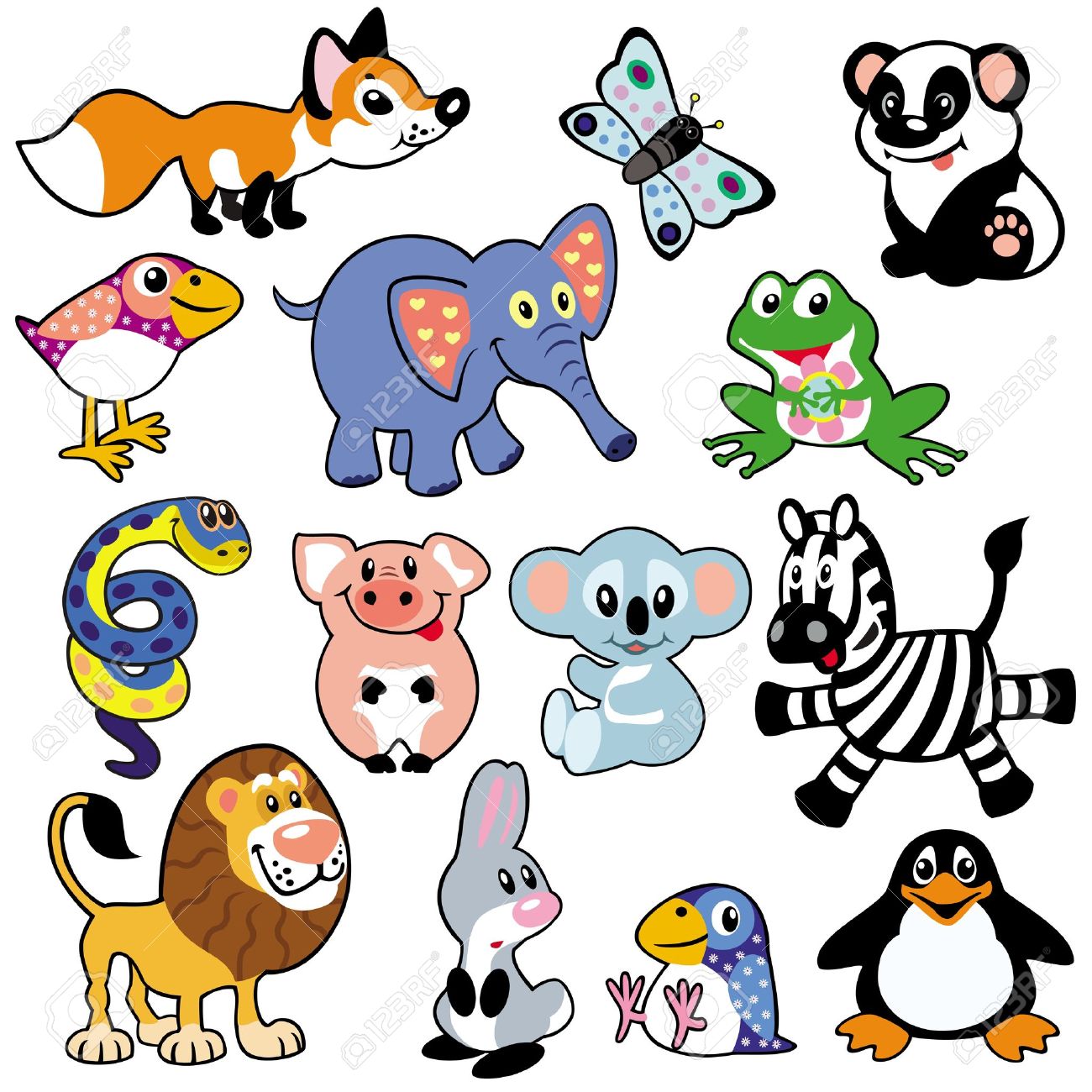 Establecer Con Los Animales De Dibujos Animados Para Los Bebés Y Niños  Pequeños, Imágenes Vectoriales Aisladas Sobre Fondo Blanco Ilustraciones  Svg, Vectoriales, Clip Art Vectorizado Libre De Derechos. Image 17272624.