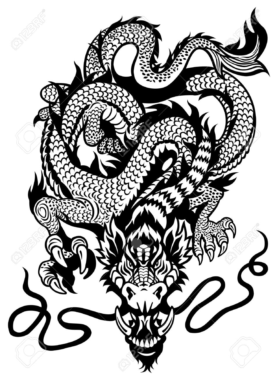 Dragon Tattoo Black And White Side View Illustration Royalty Free Cliparts Vectors And Stock Illustration Image 23655168