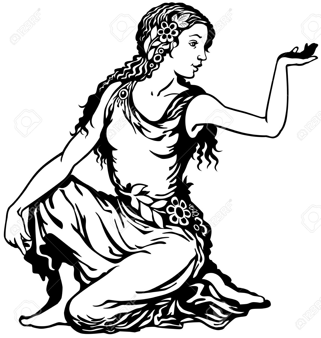 Mujer Joven Virgo Signo Del Zodiaco Astrologico Imagen En Blanco Y Negro Ilustraciones Vectoriales Clip Art Vectorizado Libre De Derechos Image