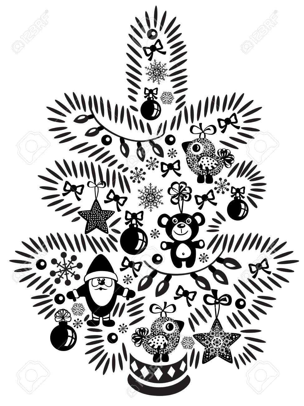 Immagini Natalizie Bianco E Nero.Vettoriale Cartoon Albero Di Natale Per I Piu Piccoli Immagine In Bianco E Nero Image 47321932