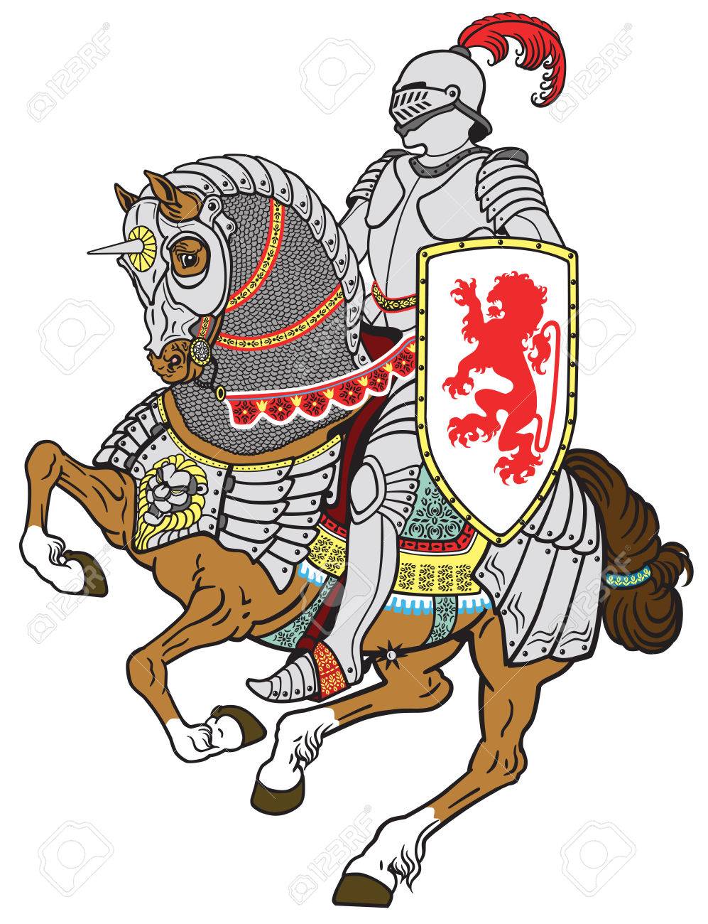 Medieval Knight Riding Armored Horse In Gallop Royalty Free SVG, Cliparts,  Vectors, and Stock Illustration. Image 54399338., image size:997x1300