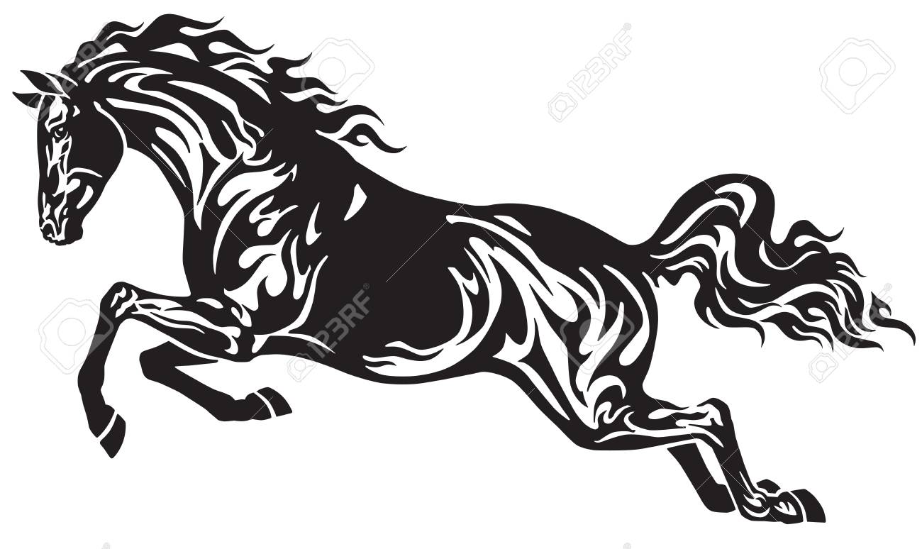 Jumping Horse Stallion . Side View . Black And White Tribal Tattoo Style  Vector Illustration Royalty Free SVG, Cliparts, Vectors, and Stock  Illustration. Image 96127572.