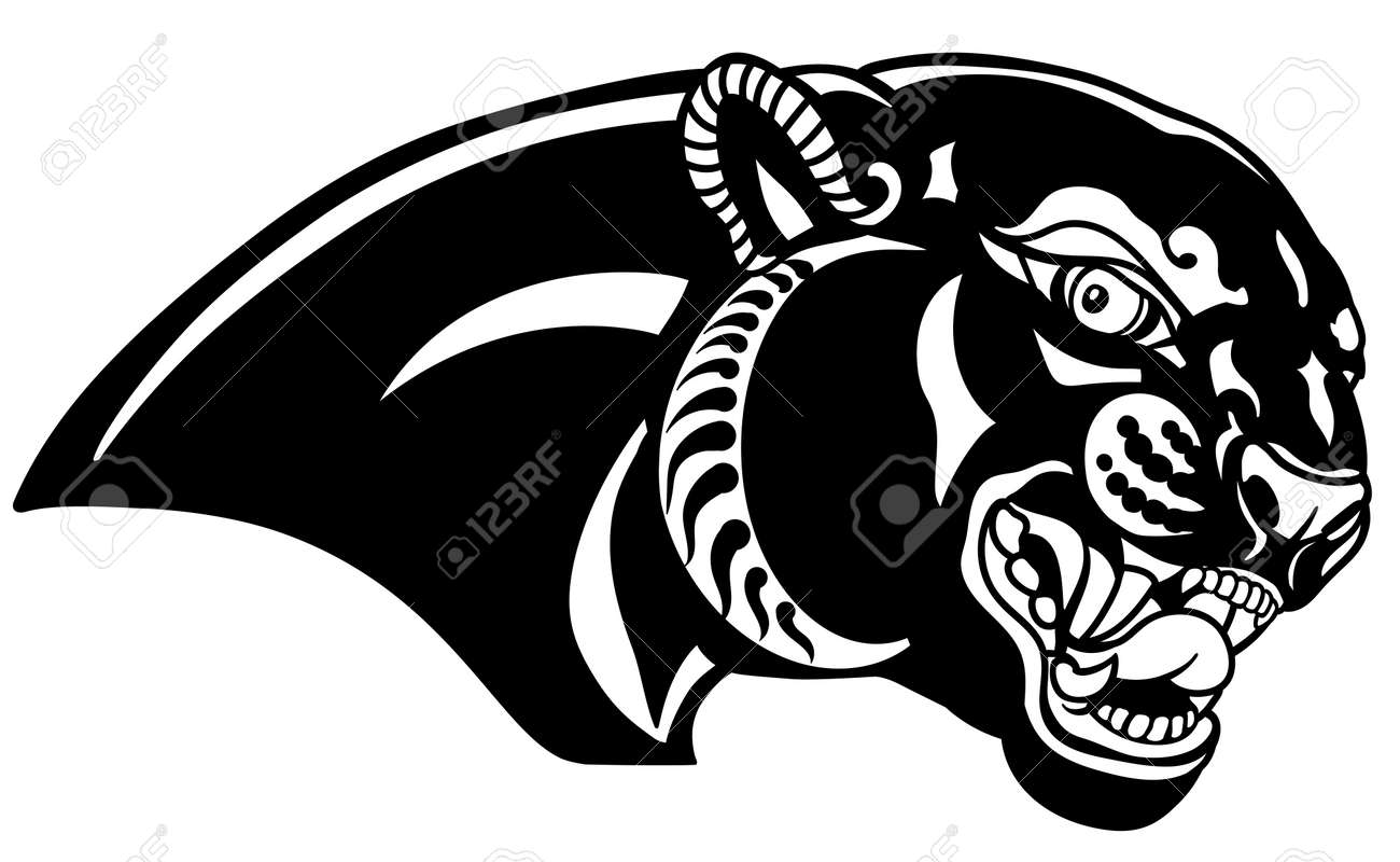 Head Of A Roaring Panther. Aggressive Black Leopard. Tattoo, Emblem, Logo.  Black And White Isolated Vector Illustration Royalty Free SVG, Cliparts,  Vectors, and Stock Illustration. Image 185994136., image size:1300x800