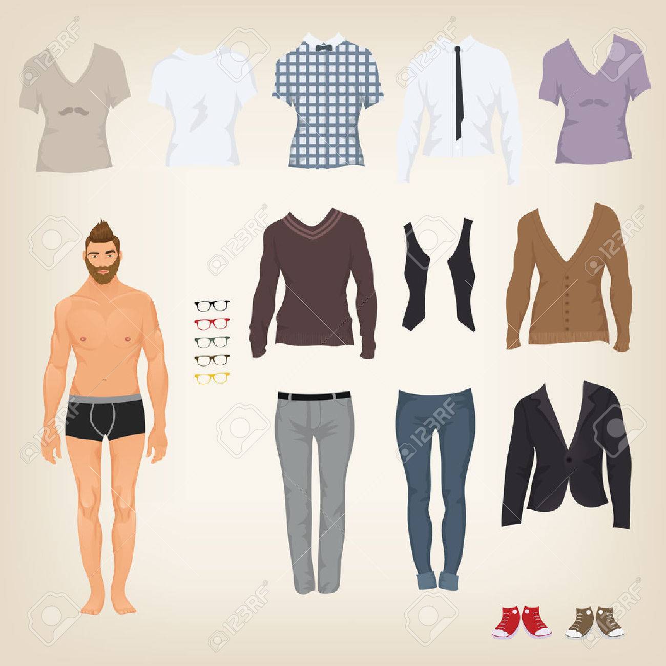Vector Hipster Dress Up Doll With An Assortment Of Clothes Stock Vector Hipster Dress Up Doll With An Assortment Of Clothes Stock