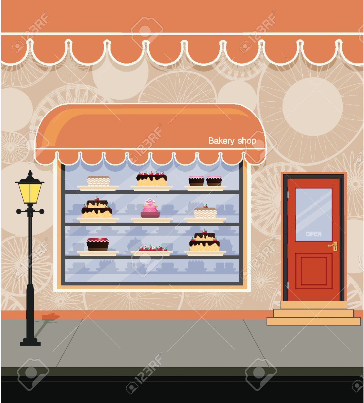 Storefront Bakery Adjacent City Streets Royalty Free Cliparts