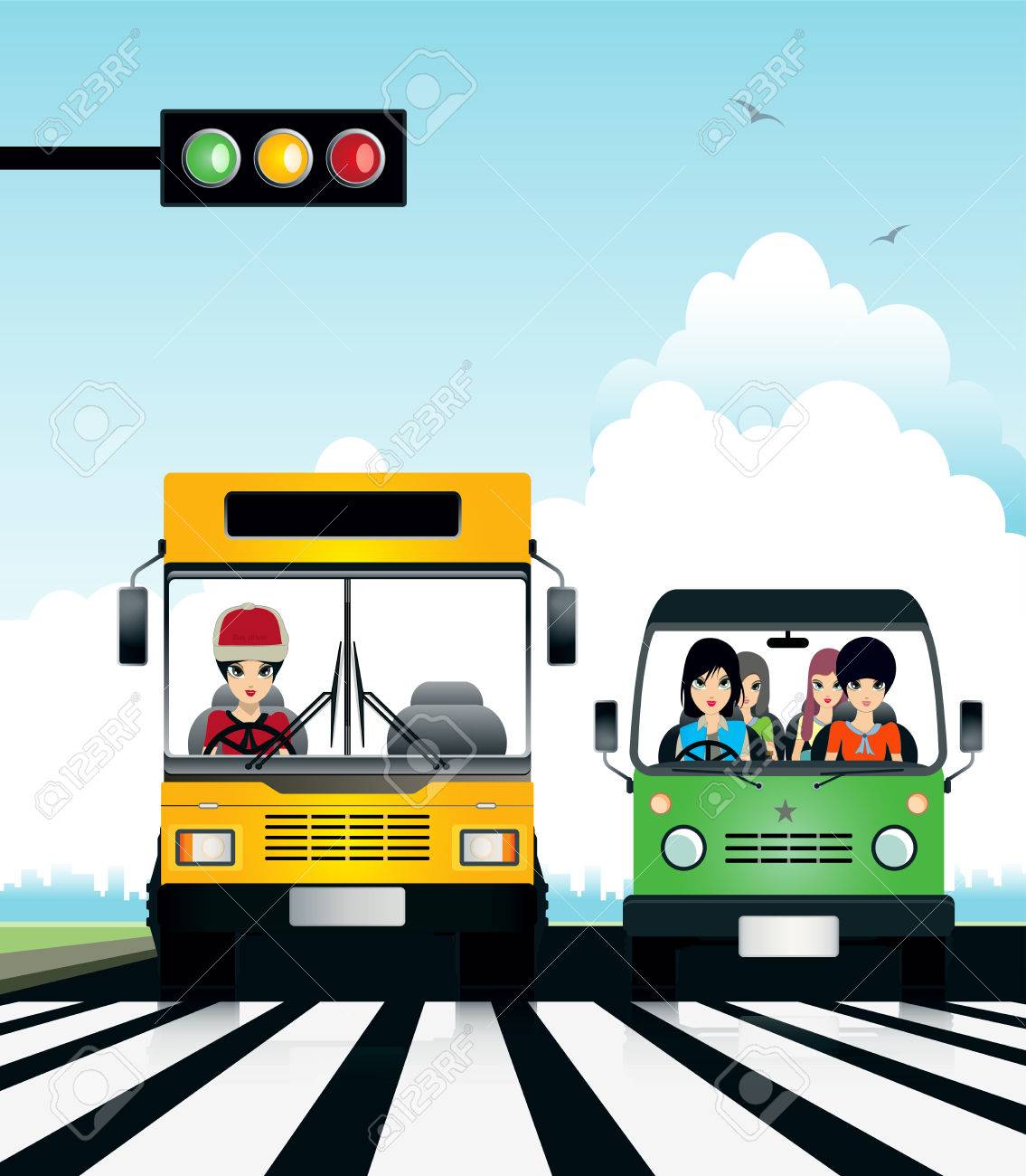 車は交通信号を待っている横断歩道に駐車されています のイラスト素材 ベクタ Image