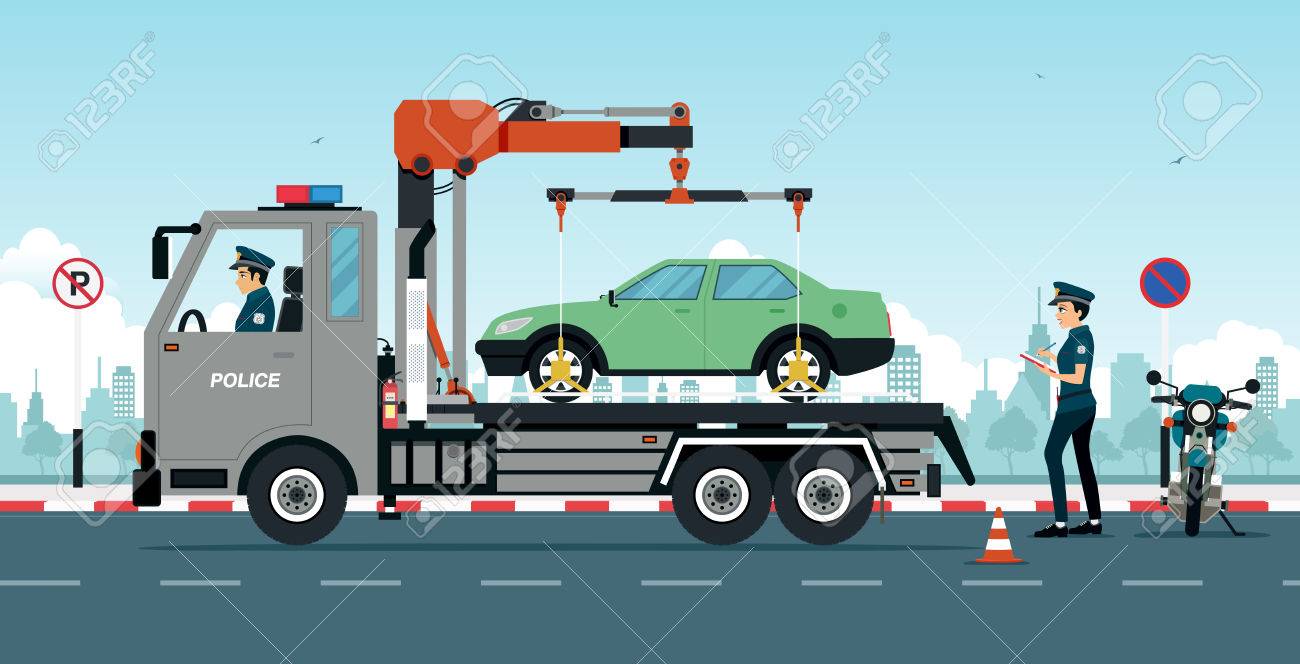 警察のトラック駐車場なし路上駐車して停車中の車の処理です のイラスト素材 ベクタ Image 警察のトラック駐車場なし路上駐車して停車中の車の処理です のイラスト素材 ベクタ Image