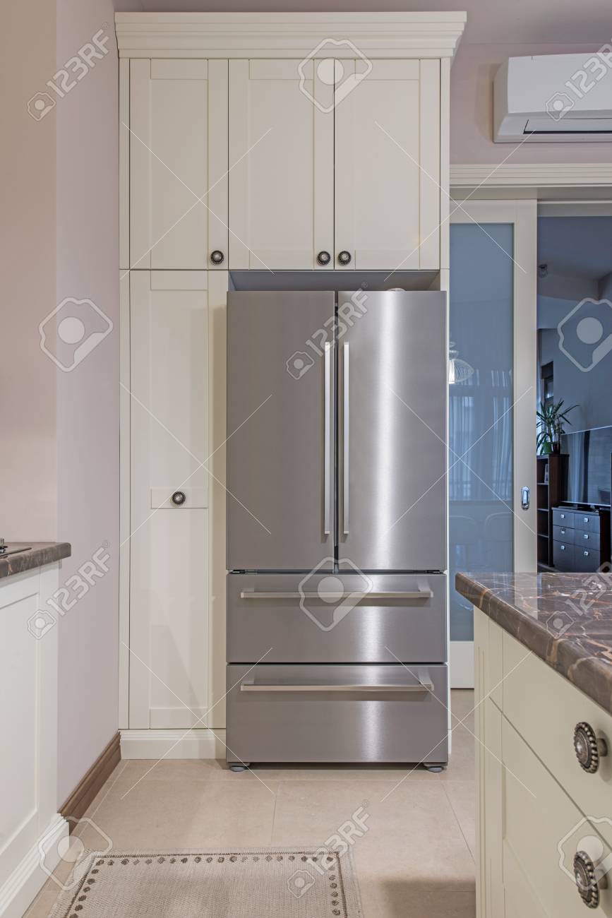 modern kitchen with fridge