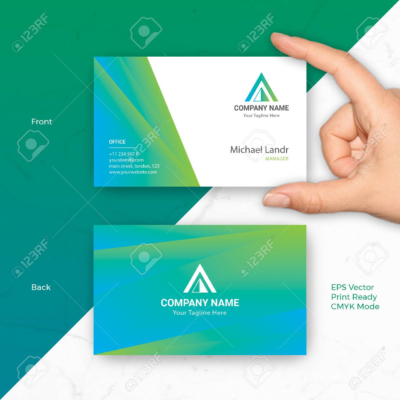 blue green business card vector template fit for startup modern