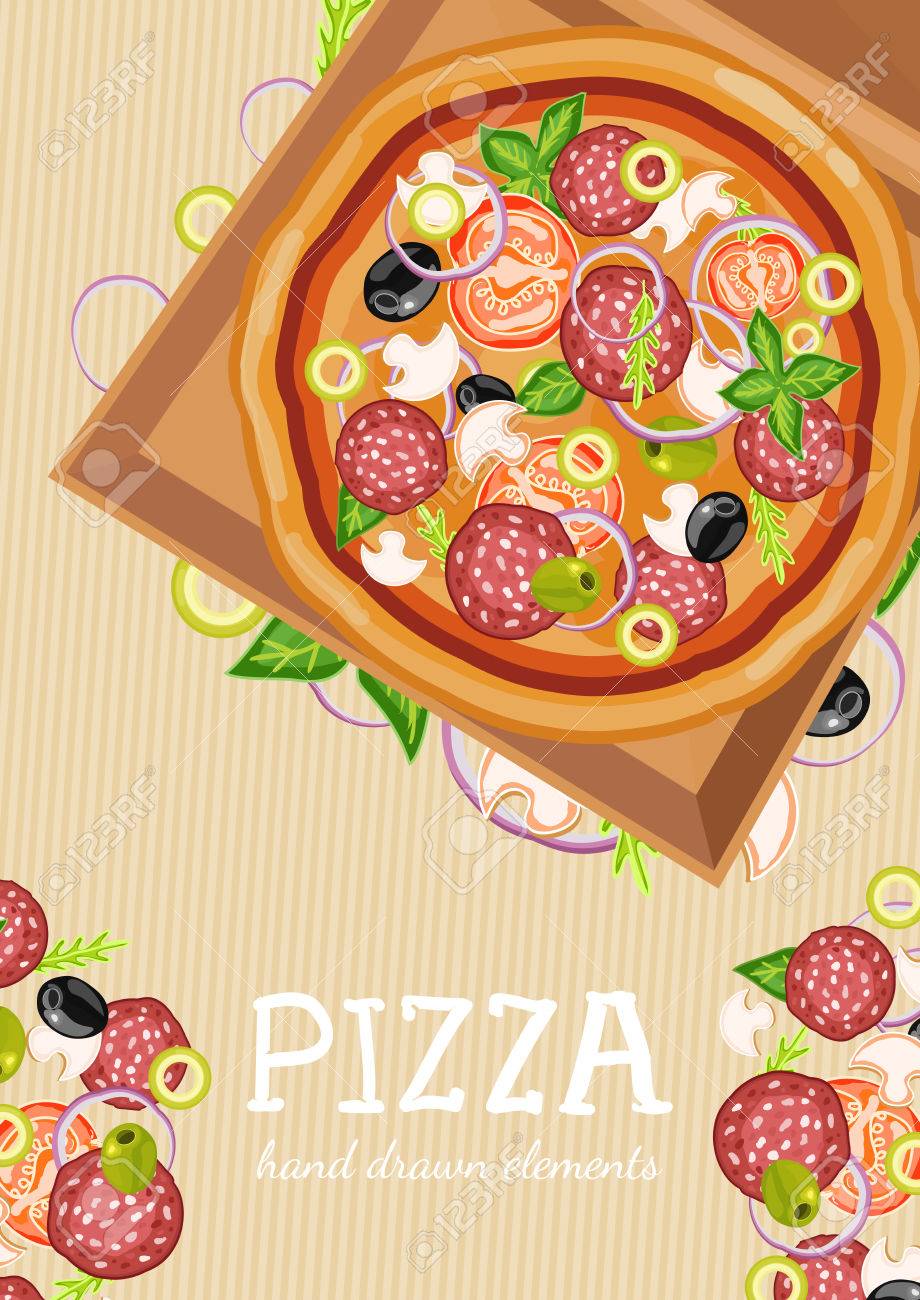 pizza party fresh ingredients for pizza template hand drawn vector