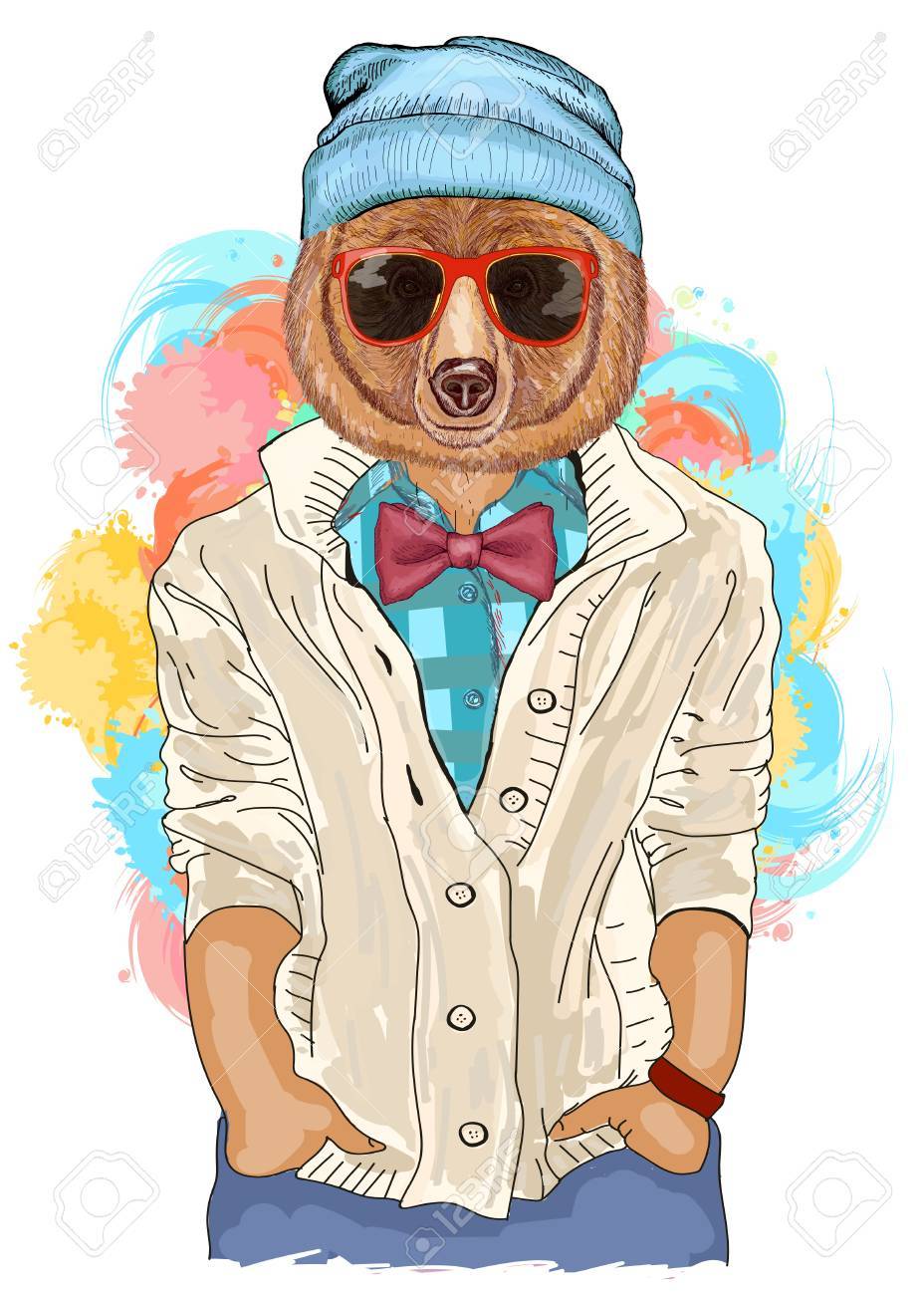 Hipster bear fashion animal illustration. Fashion portrait of hipster bear - 66191335 Hipster bear fashion animal illustration. Fashion portrait of hipster bear - 66191335
