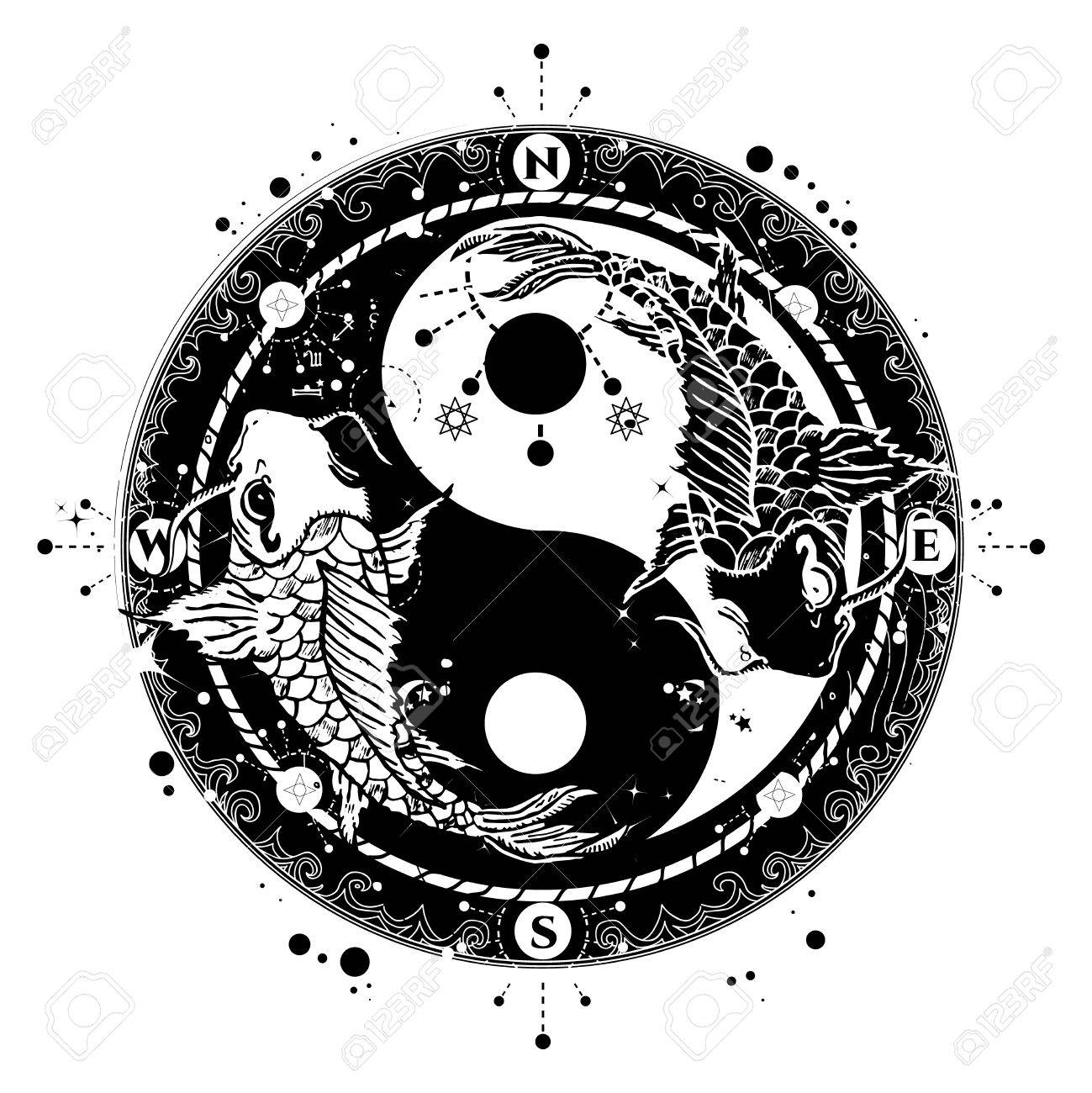 yin and yang tattoo art vector two japanese carp boho style yin and yang tattoo art vector two japanese carp boho style