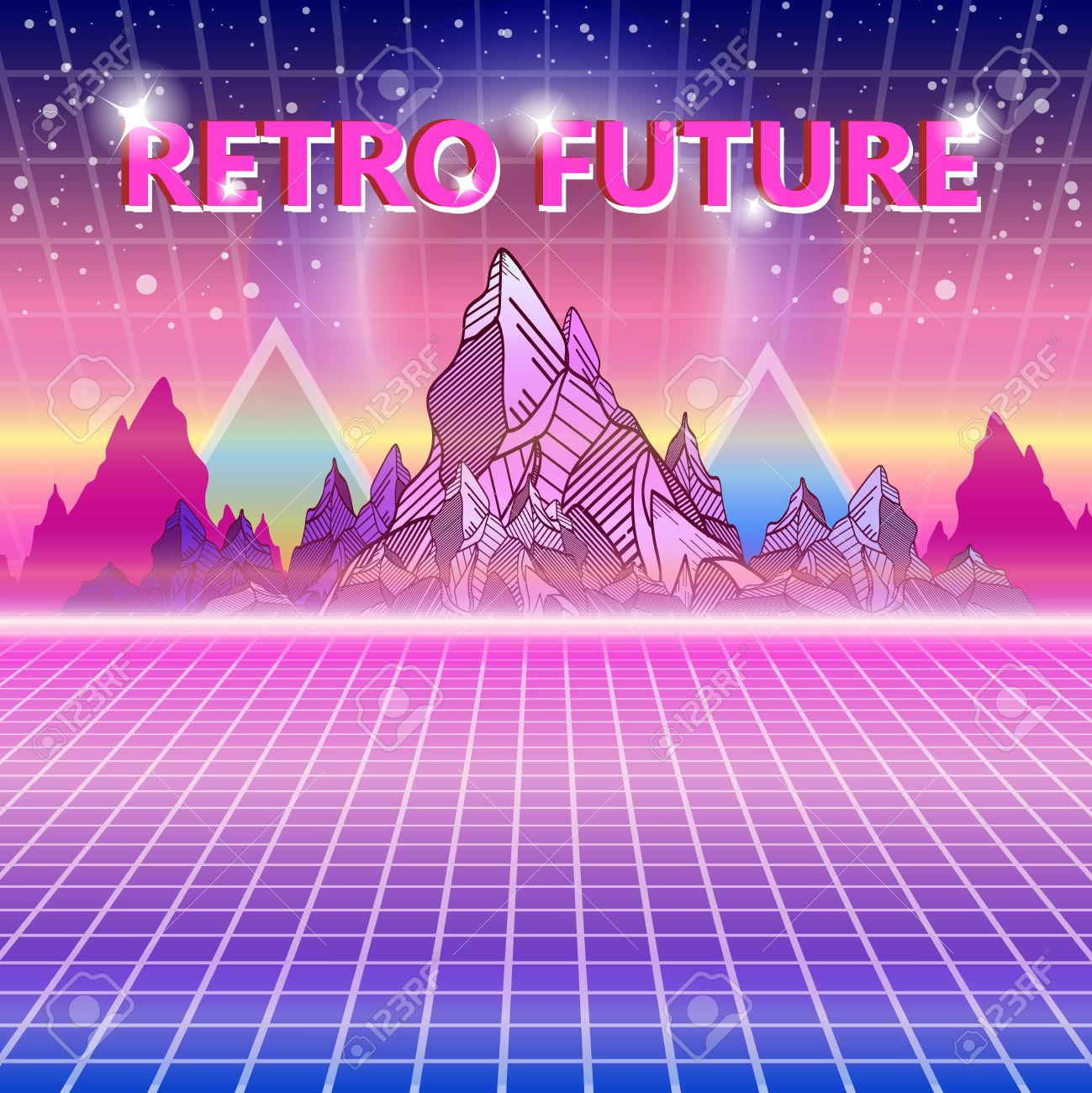 Retro Future 80s Style Sci Fi Background Wave Music Album Cover