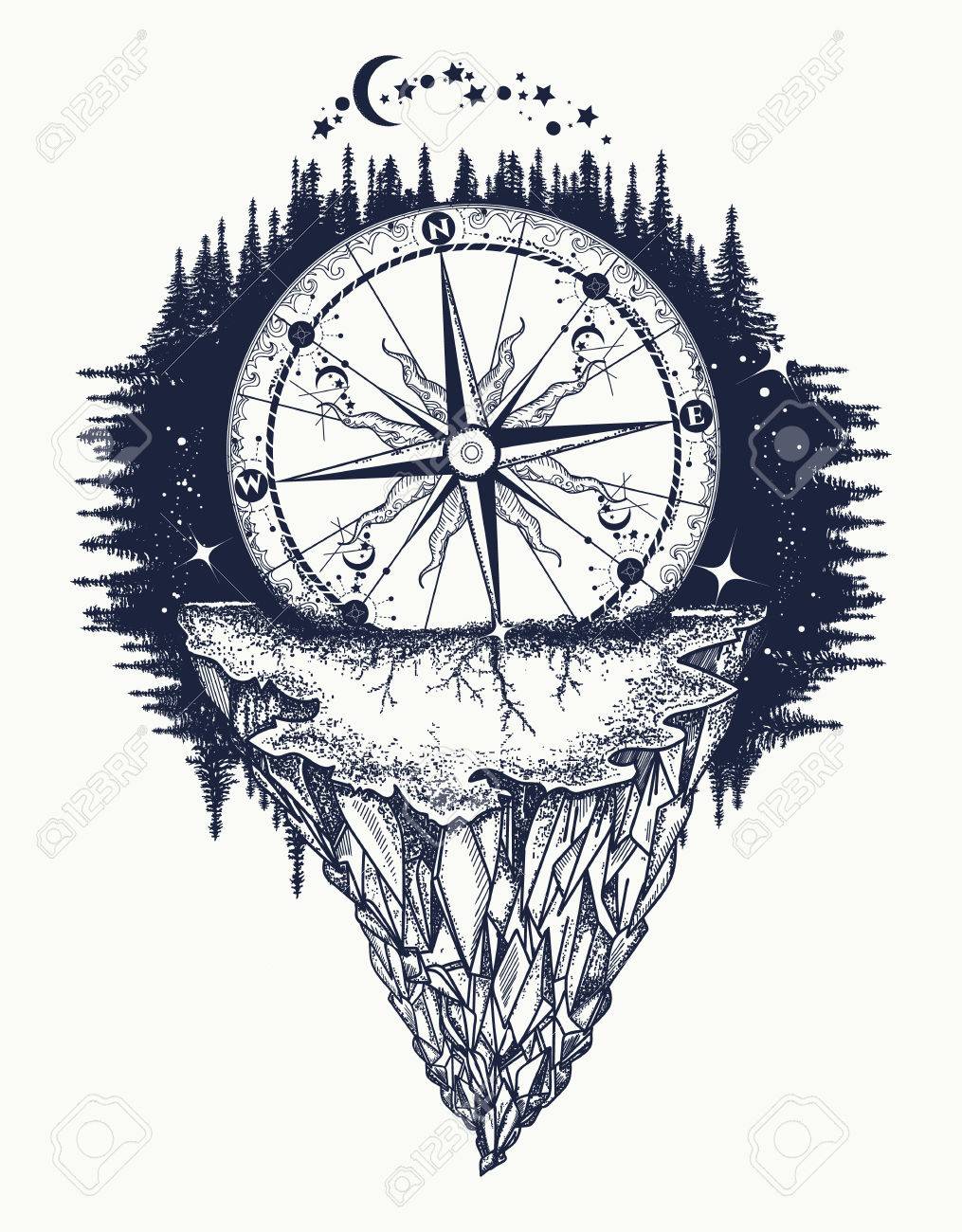 mountain antique compass and wind rose tattoo art adventure mountain antique compass and wind rose tattoo art adventure