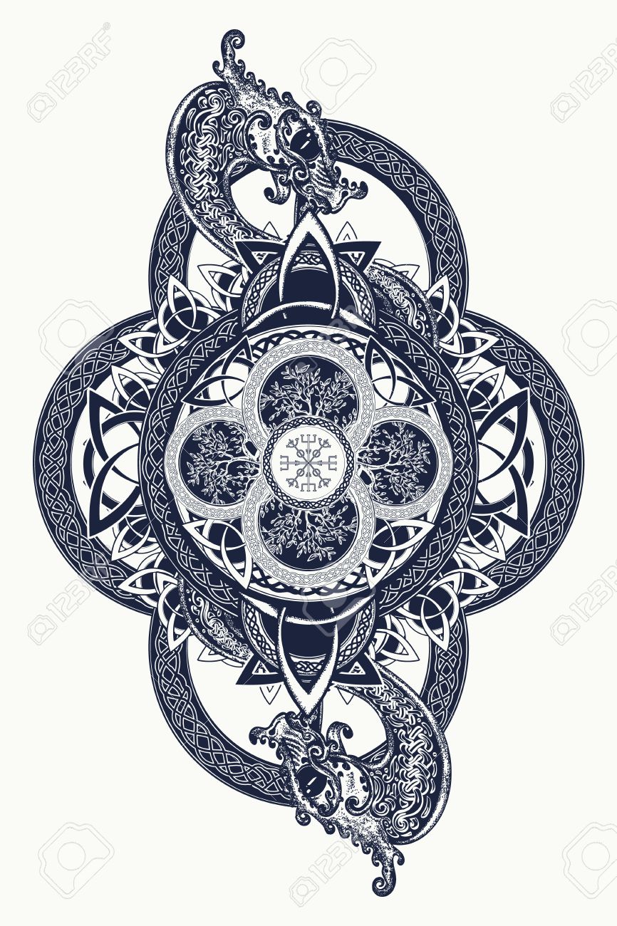dragons and celtic tree of life tattoo mystic tribal symbol dragons and celtic tree of life tattoo mystic tribal symbol