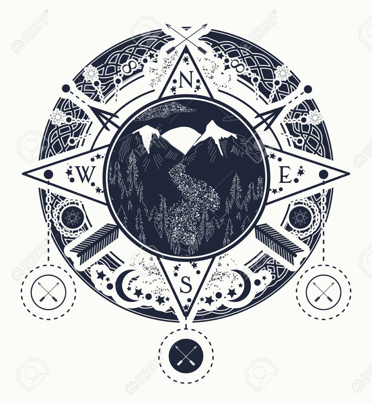 mountain wind rose compass tattoo art tattoo for camping mountain wind rose compass tattoo art tattoo for camping