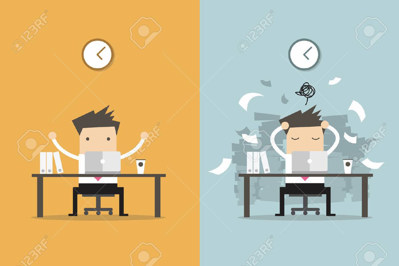 Businessman finish working and busy businessman unfinished work. Business concept cartoon vector. - 60388842 Businessman finish working and busy businessman unfinished work. Business concept cartoon vector. - 60388842