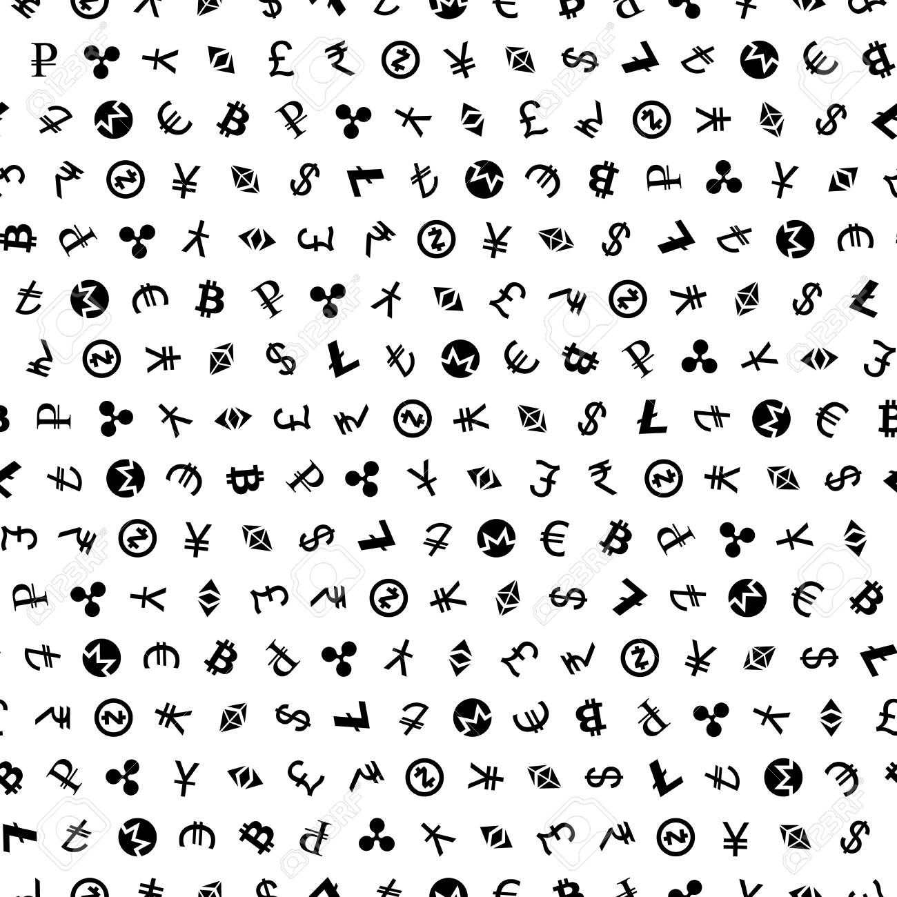 Various Foreign Currencies And Crypto Currencies Signs Vector Seamless  Pattern. Various Currency Symbols. Exchange Foreign Currency Pattern.  Exchange Foreign Cryptocurrency Icon. Vector Illustration. Royalty Free  SVG, Cliparts, Vectors, and Stock ...
