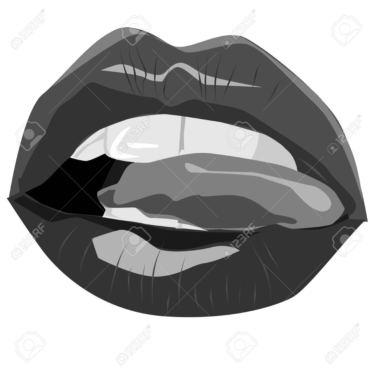 Black and white sexy lips vector illustration open mouth with tongue stock vector
