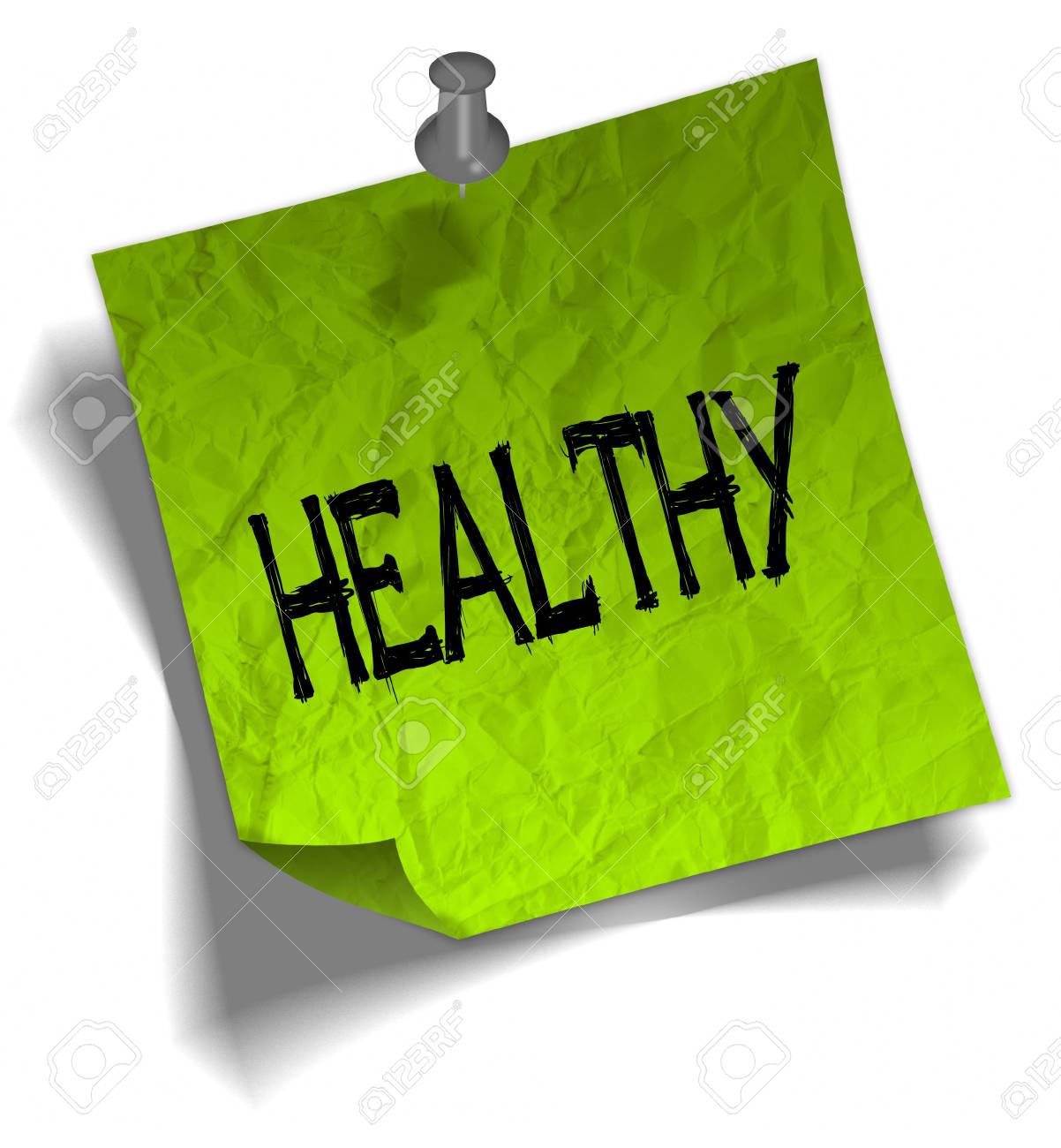 Papier à lettres vert avec message SAIN et illustration graphique épingle. Papier à lettres vert avec message SAIN et illustration graphique épingle.