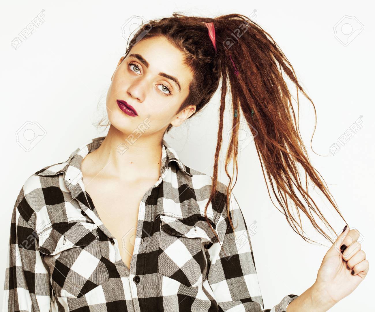 Real Caucasian Woman With Dreadlocks Hairstyle Funny Cheerful