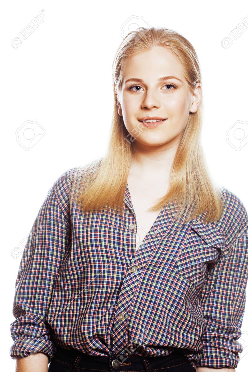 Stock Photo Young Pretty Girl Blond Teenager On White Isolated Blond Happy Smiling Lifestyle People Concept Close Up Stock Photo Young Pretty Girl Blond Teenager On White Isolated Blond Happy Smiling Lifestyle People Concept Close Up