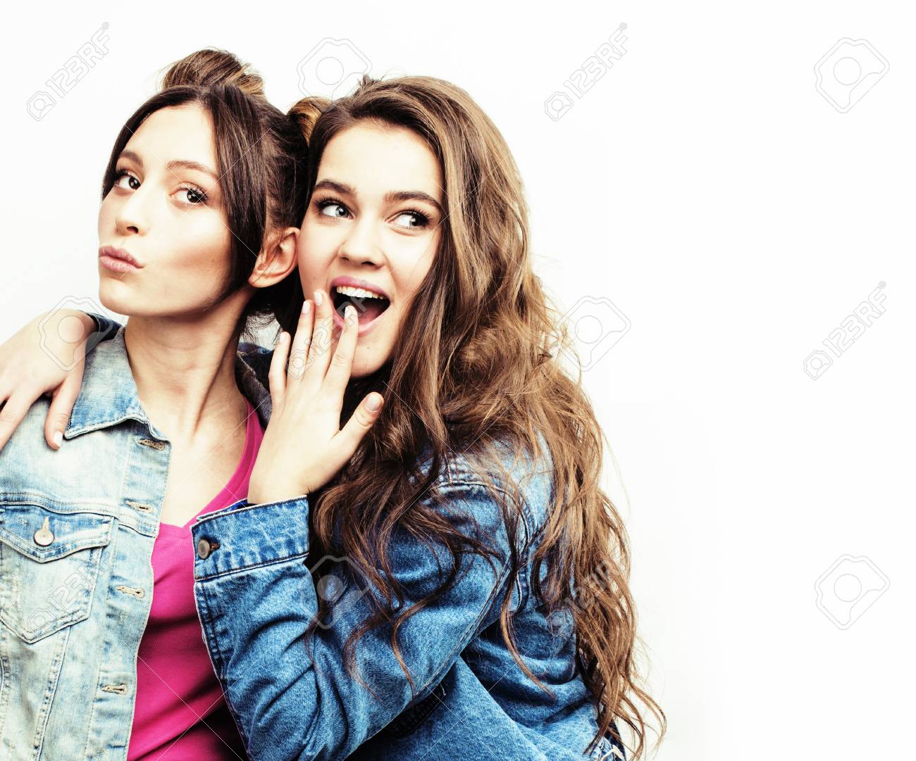 Best Friends Teenage Girls Together Having Fun Posing Emotional