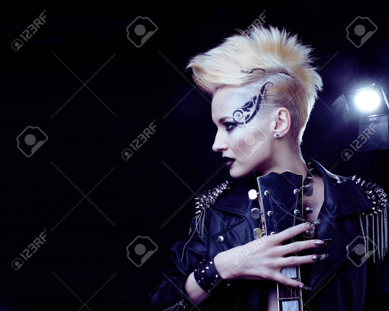 Fashion Rocker Style Model Girl Portrait Hairstyle Punk Woman