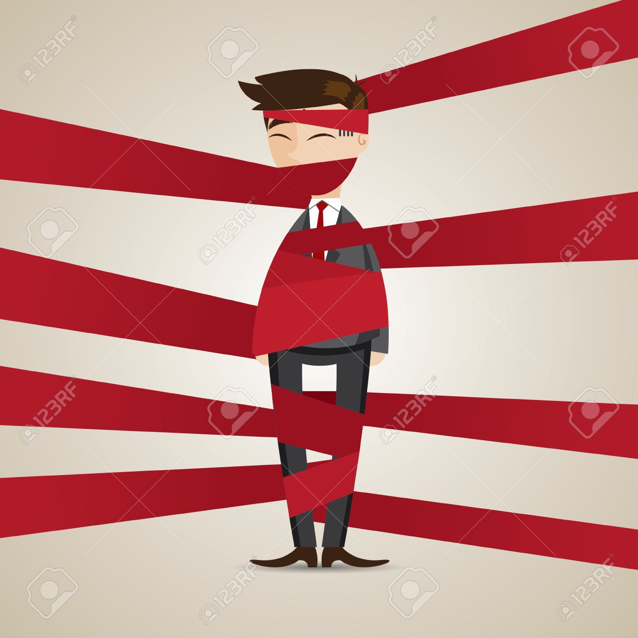責任概念で赤テープで漫画実業家ワーピングのイラストのイラスト素材 ベクタ Image 29186501