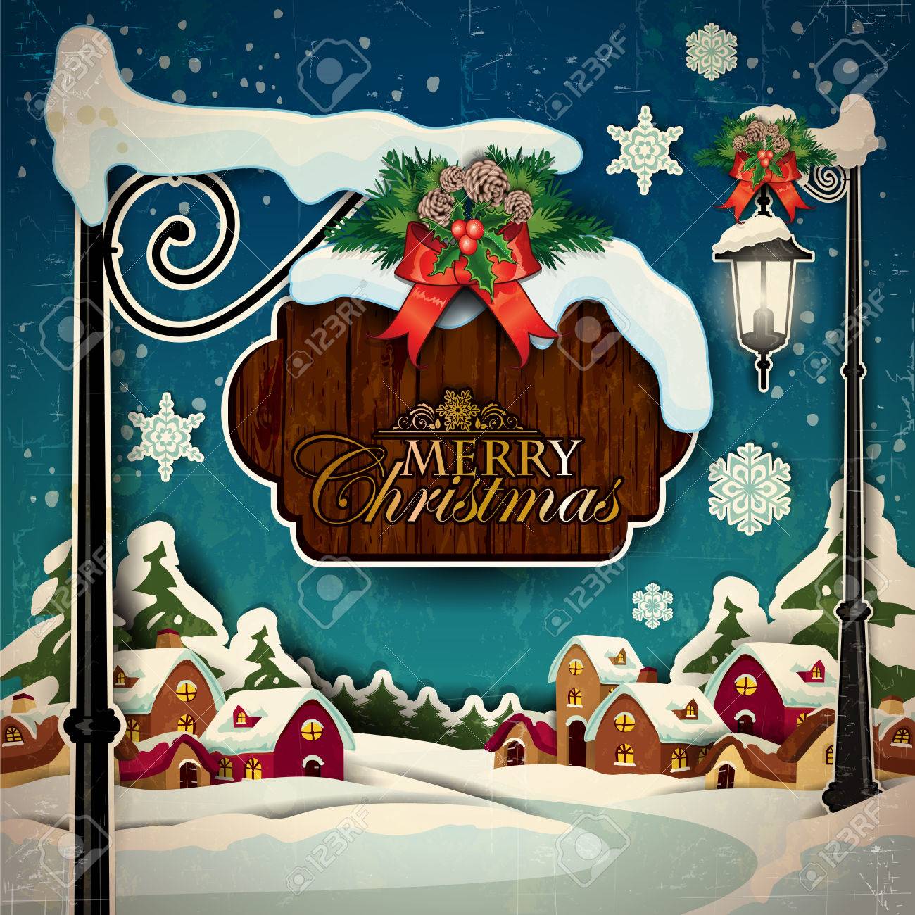 A country with snowy sign of Christmas greetings-Vintage effects can be removed- Transparency blending effects and gradient mesh - 33122936 A country with snowy sign of Christmas greetings-Vintage effects can be removed- Transparency blending effects and gradient mesh - 33122936