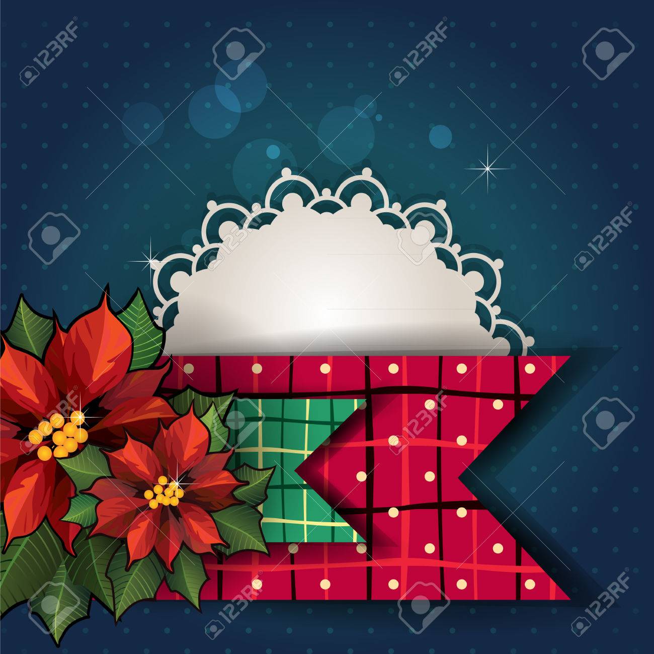 stars flowers christmas card with blue with space to insert your