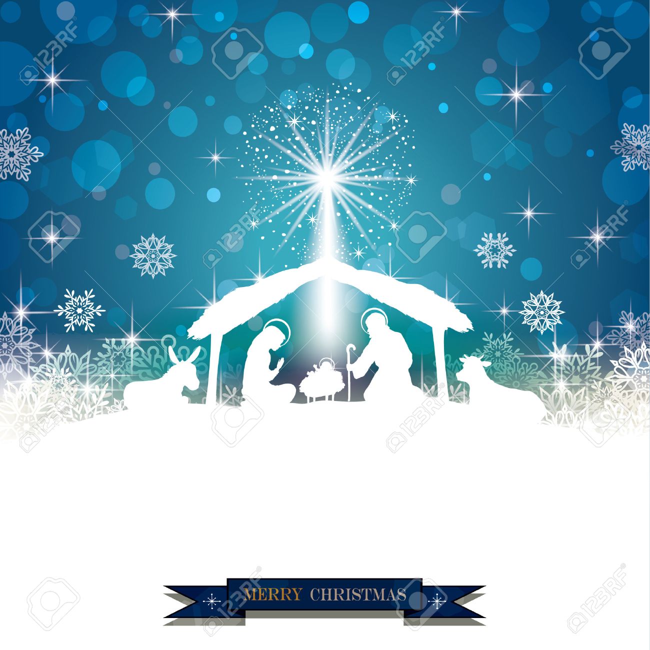 Nativity silhouette White on a Blue Background with Snowflakes-Transparency blending effects and gradient mesh-EPS 10 - 48423802 Nativity silhouette White on a Blue Background with Snowflakes-Transparency blending effects and gradient mesh-EPS 10 - 48423802